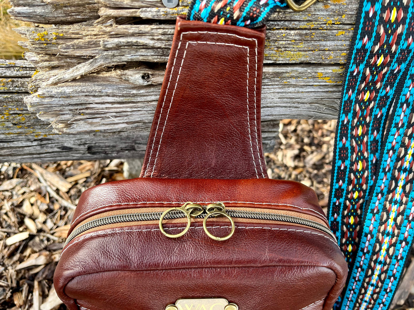 Rich Brown Leather and Wool Sling