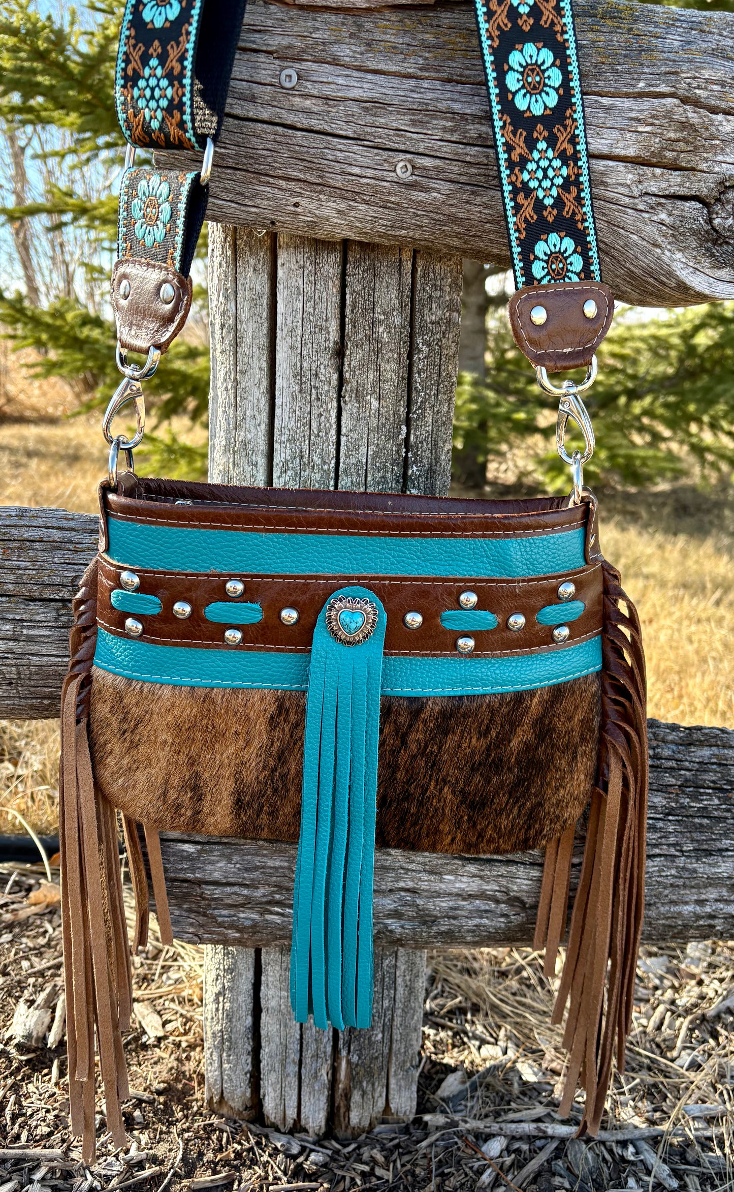 Brindle Hair on Hide Fringe Crossbody Purse