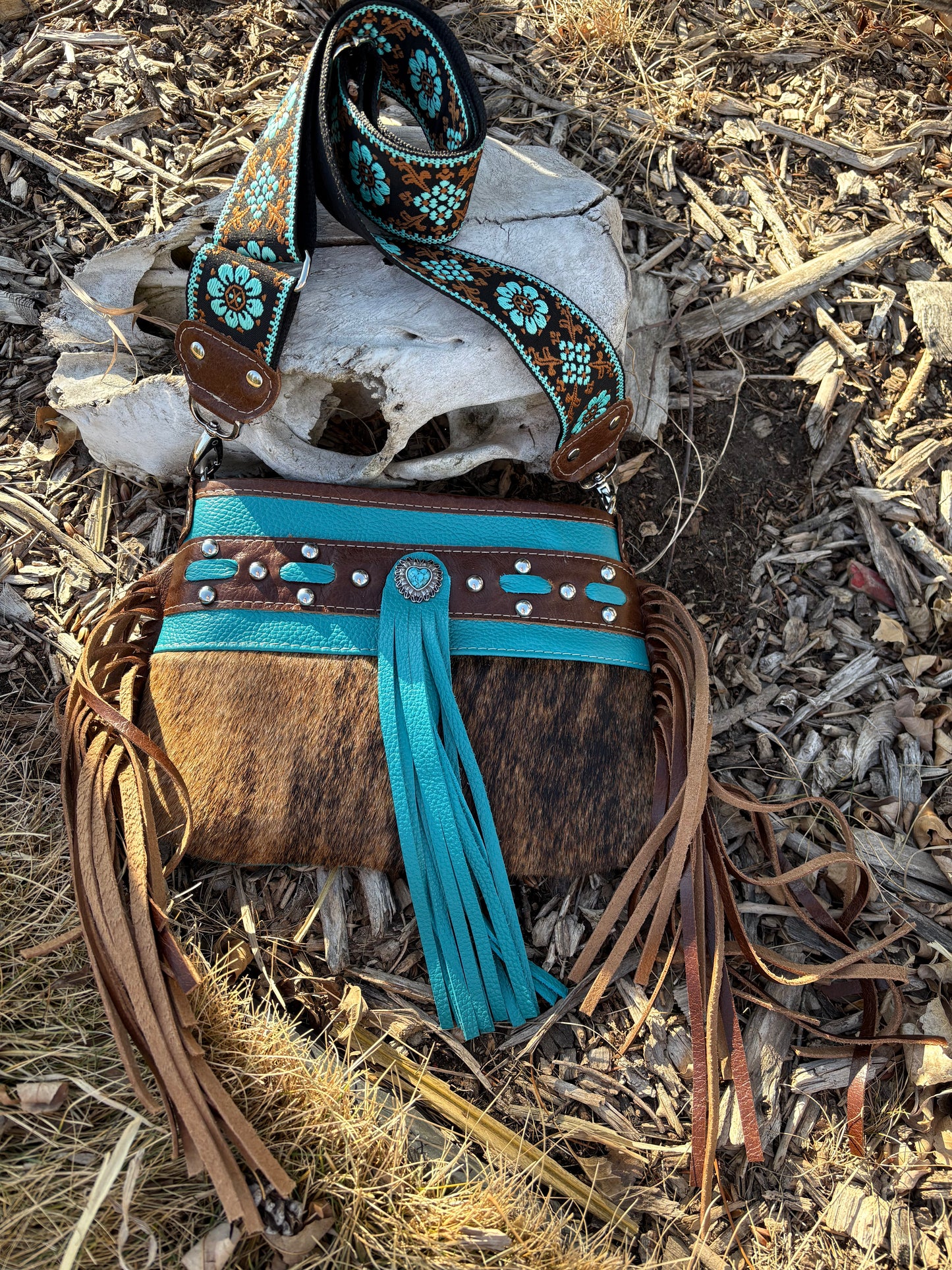 Brindle Hair on Hide Fringe Crossbody Purse