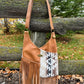 Fringe Chestnut Brown Leather and Wool Crossbody Purse