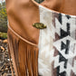 Fringe Chestnut Brown Leather and Wool Crossbody Purse