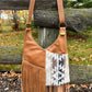 Fringe Chestnut Brown Leather and Wool Crossbody Purse