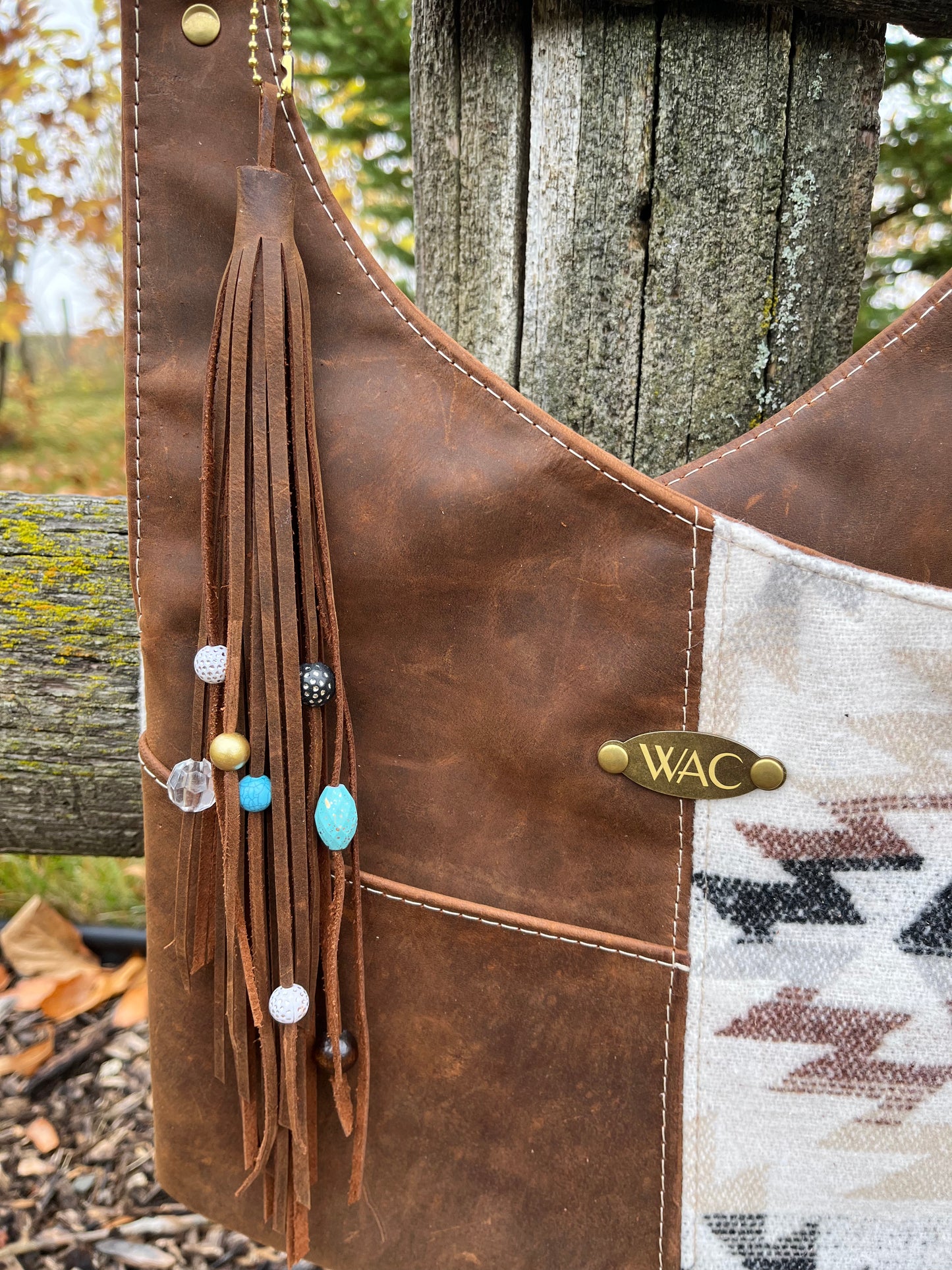 Brown Leather and Wool Crossbody Purse