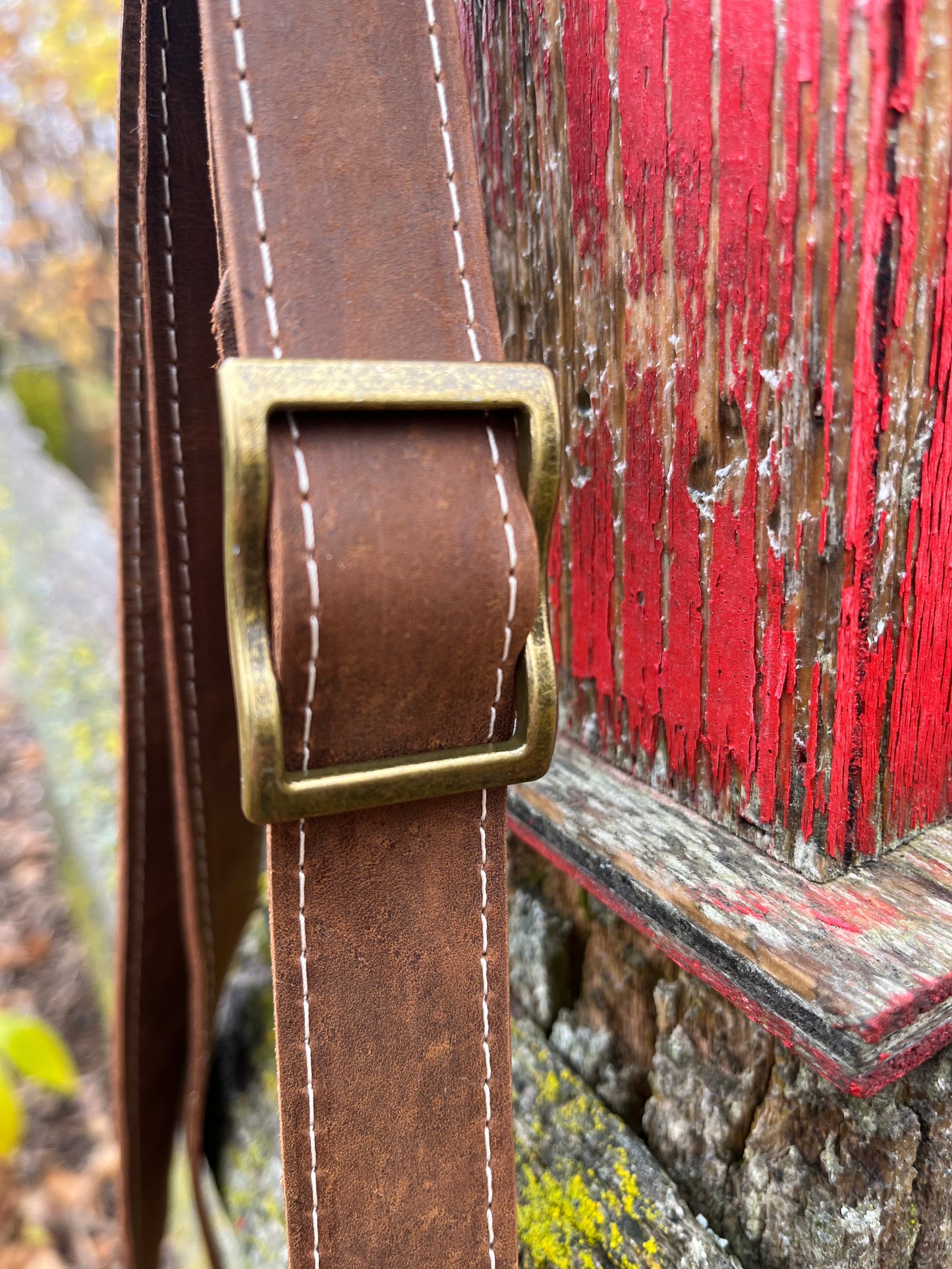 Brown Leather and Wool Crossbody Purse