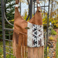 Fringe Chestnut Brown Leather and Wool Crossbody Purse