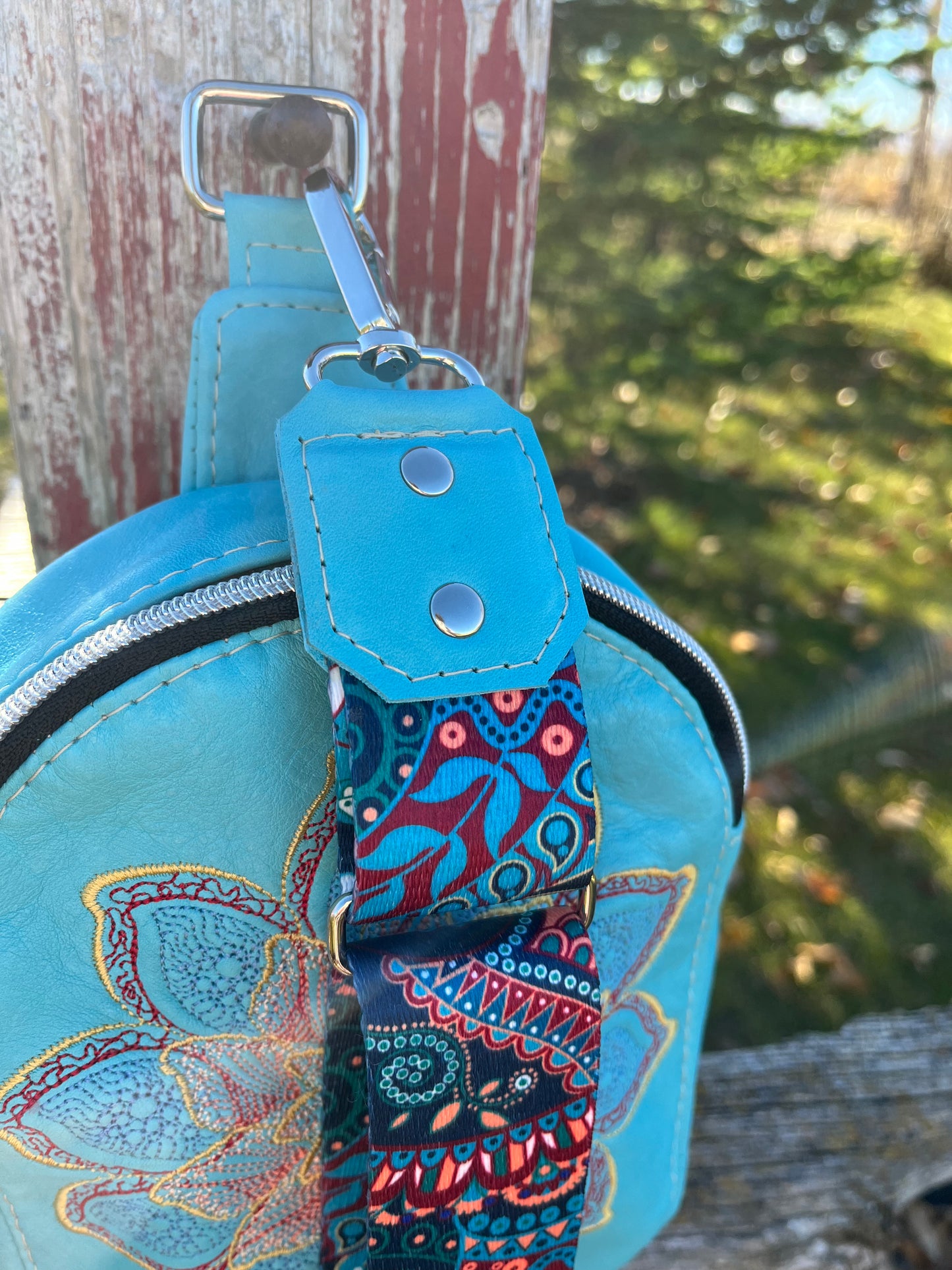 Teal 3 piece leather sling, wallet and coin pouch set