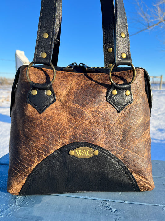 Embossed and Distressed Brown Leather Purse Set