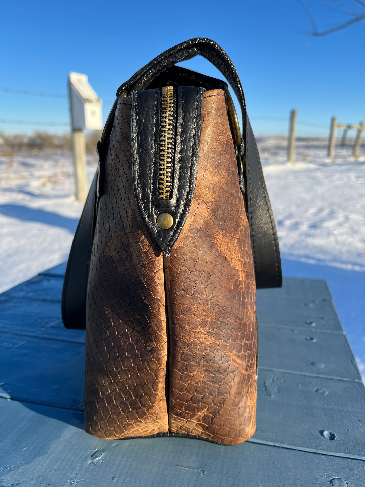 Embossed and Distressed Brown Leather Purse Set