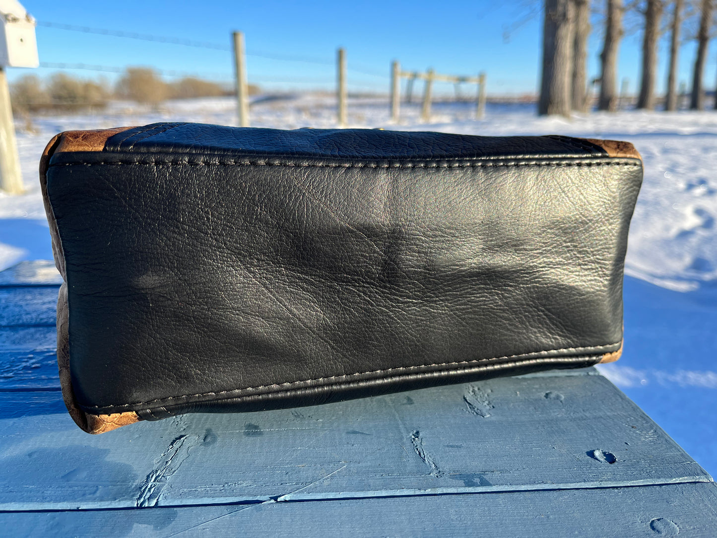 Embossed and Distressed Brown Leather Purse Set