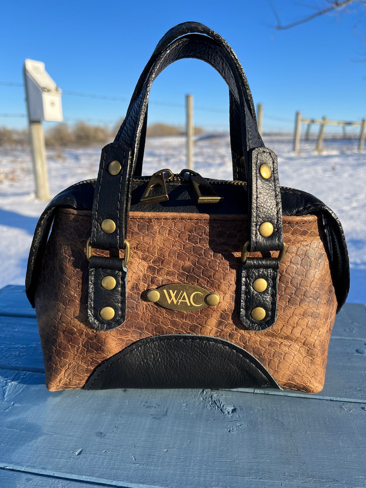 Embossed and Distressed Brown Leather Purse Set