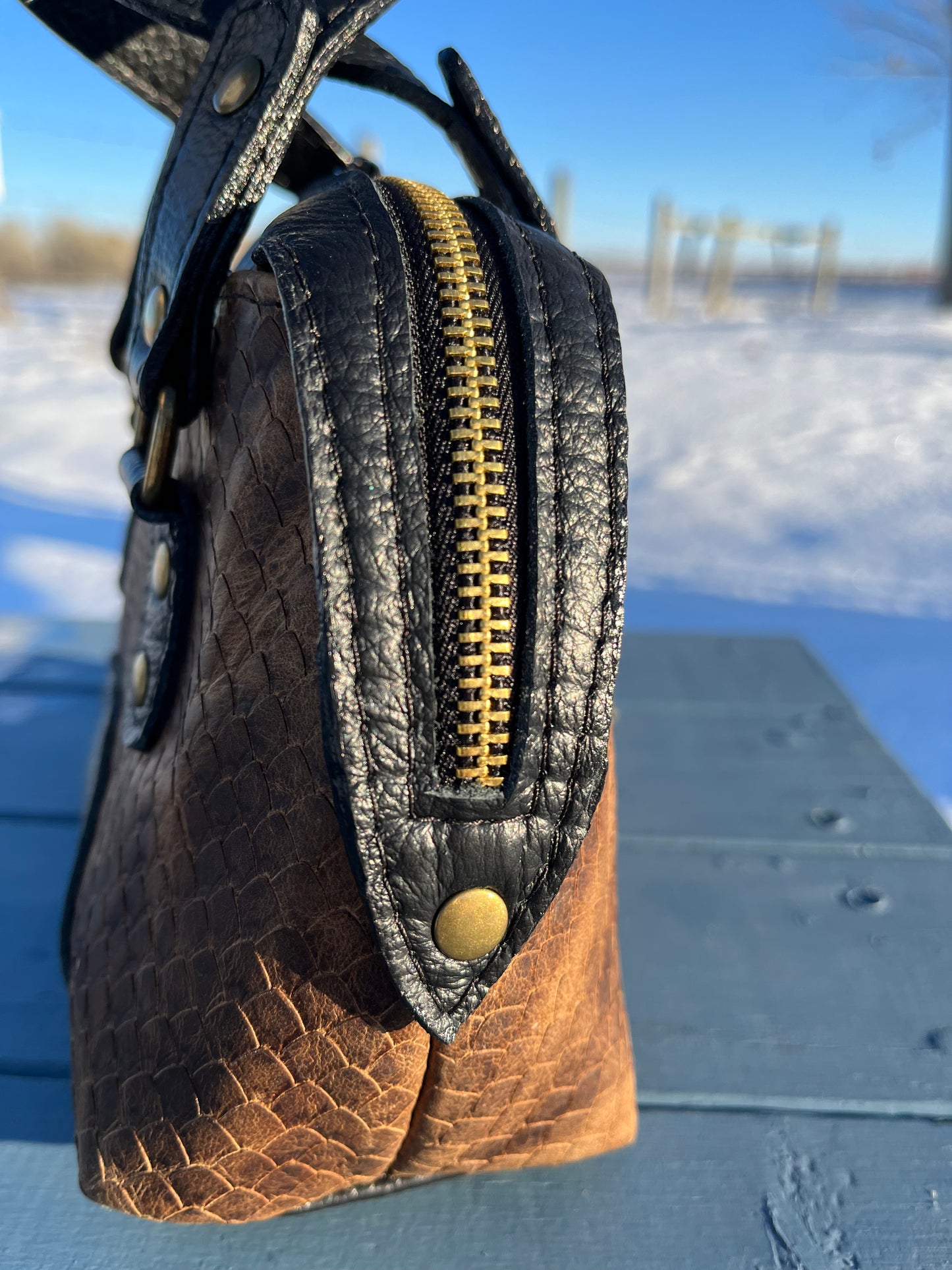 Embossed and Distressed Brown Leather Purse Set