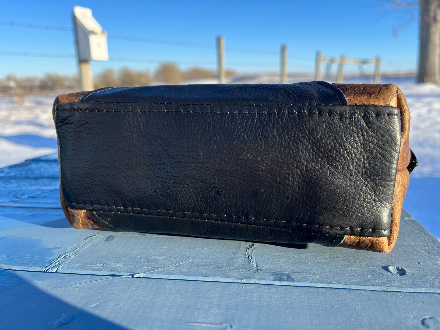 Embossed and Distressed Brown Leather Purse Set