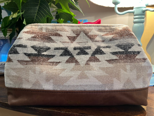 Cream Wool and Leather Toiletry Bag