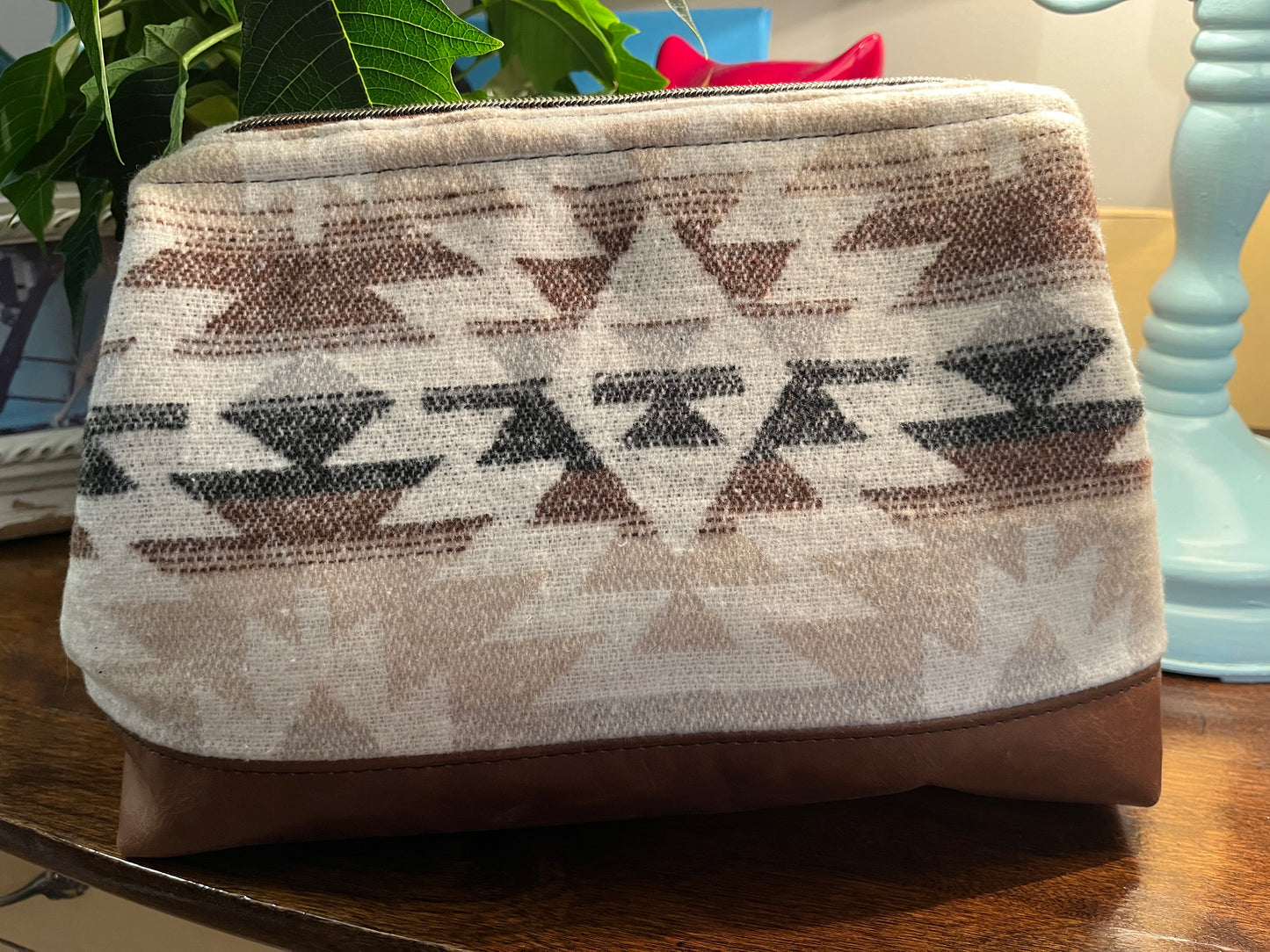 Cream Wool and Leather Toiletry Bag