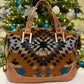 Cognac Leather and Wool Handbag