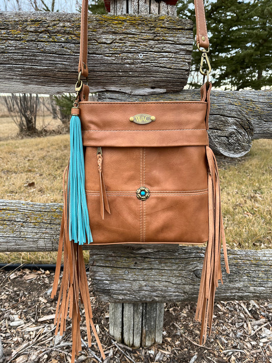 Fringe Cognac Leather Crossbody Purse