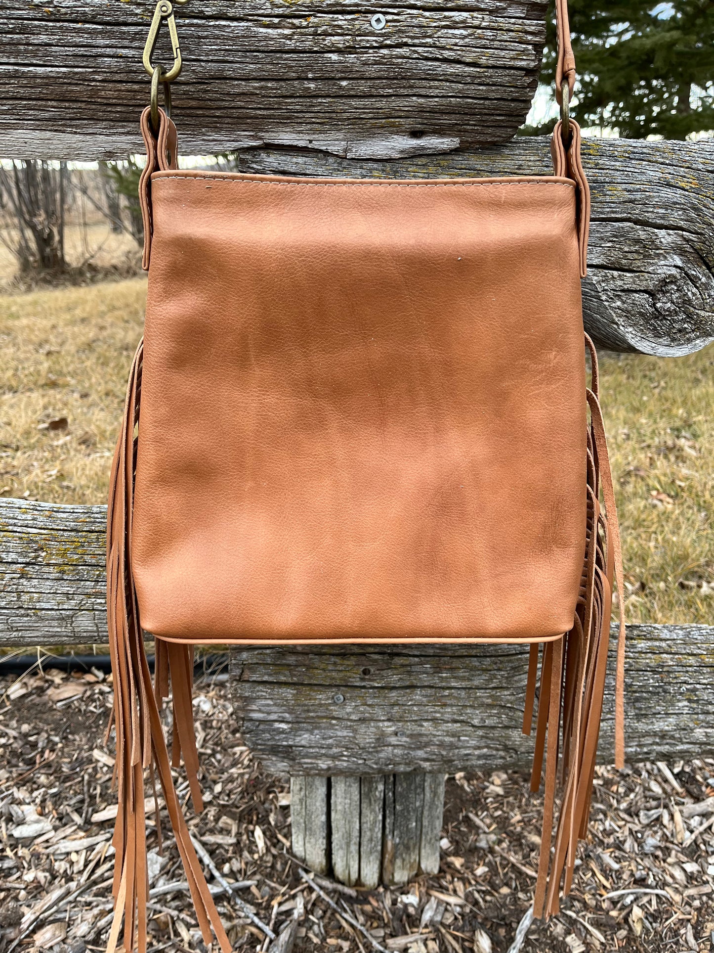 Fringe Cognac Leather Crossbody Purse