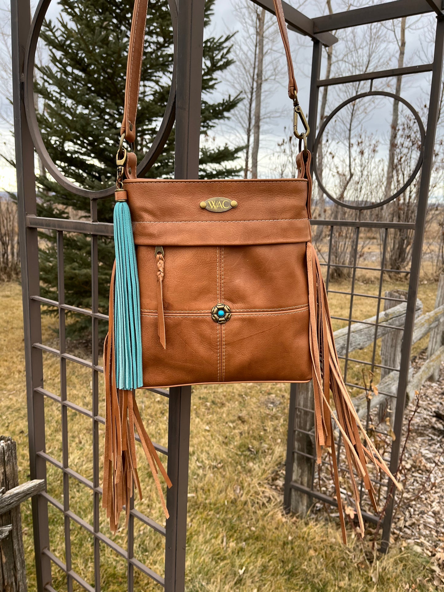 Fringe Cognac Leather Crossbody Purse