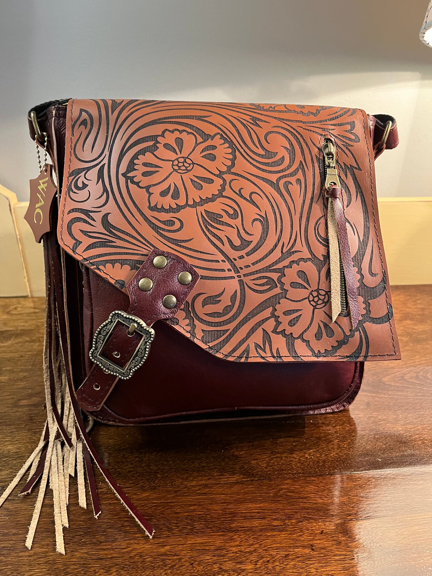 Laser Floral Tooled Leather Purse