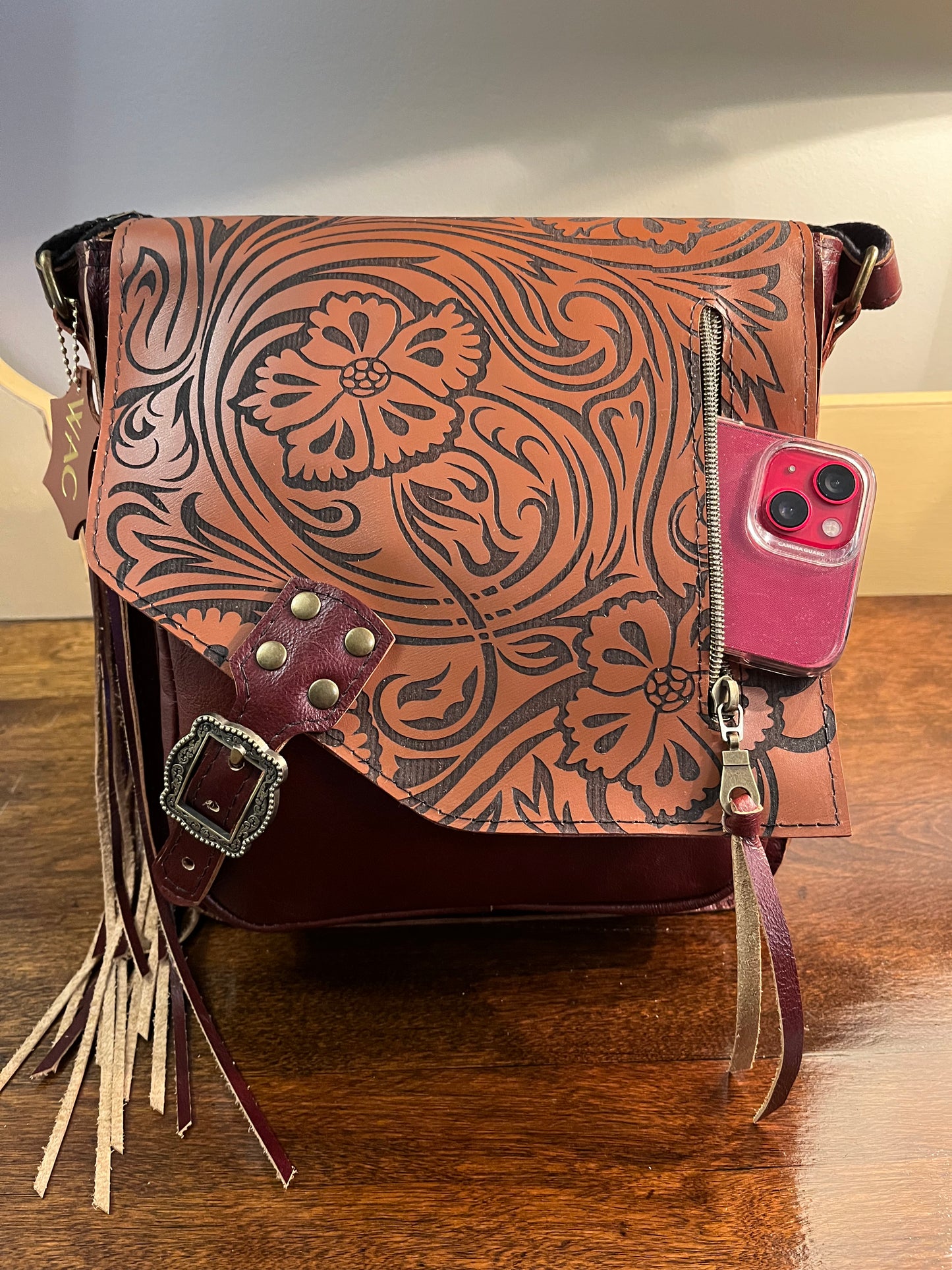 Laser Floral Tooled Leather Purse