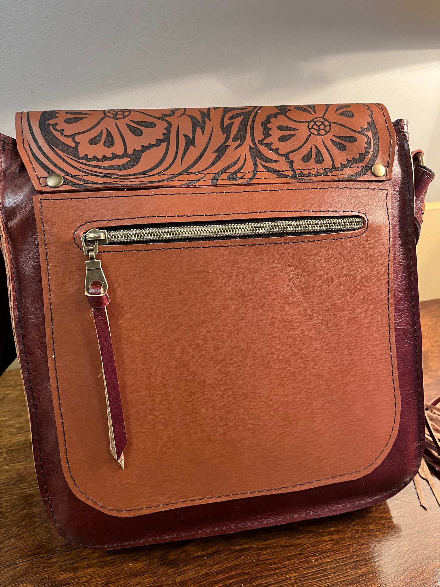 Laser Floral Tooled Leather Purse