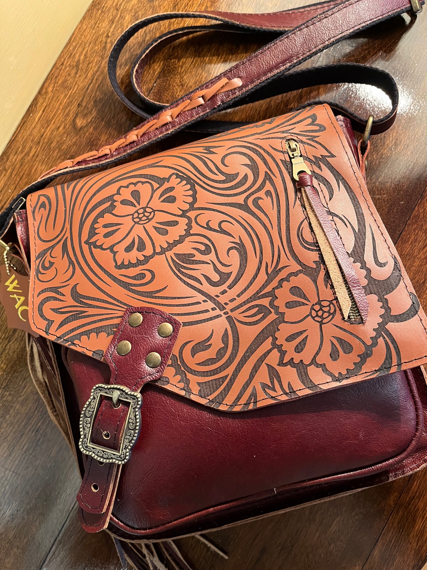 Laser Floral Tooled Leather Purse