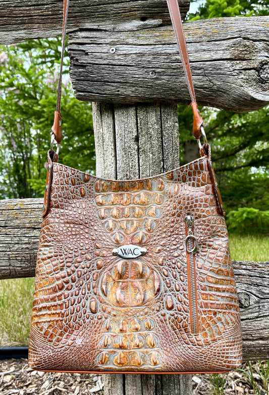 Crocodile Embossed Leather Purse and Matching Wallet
