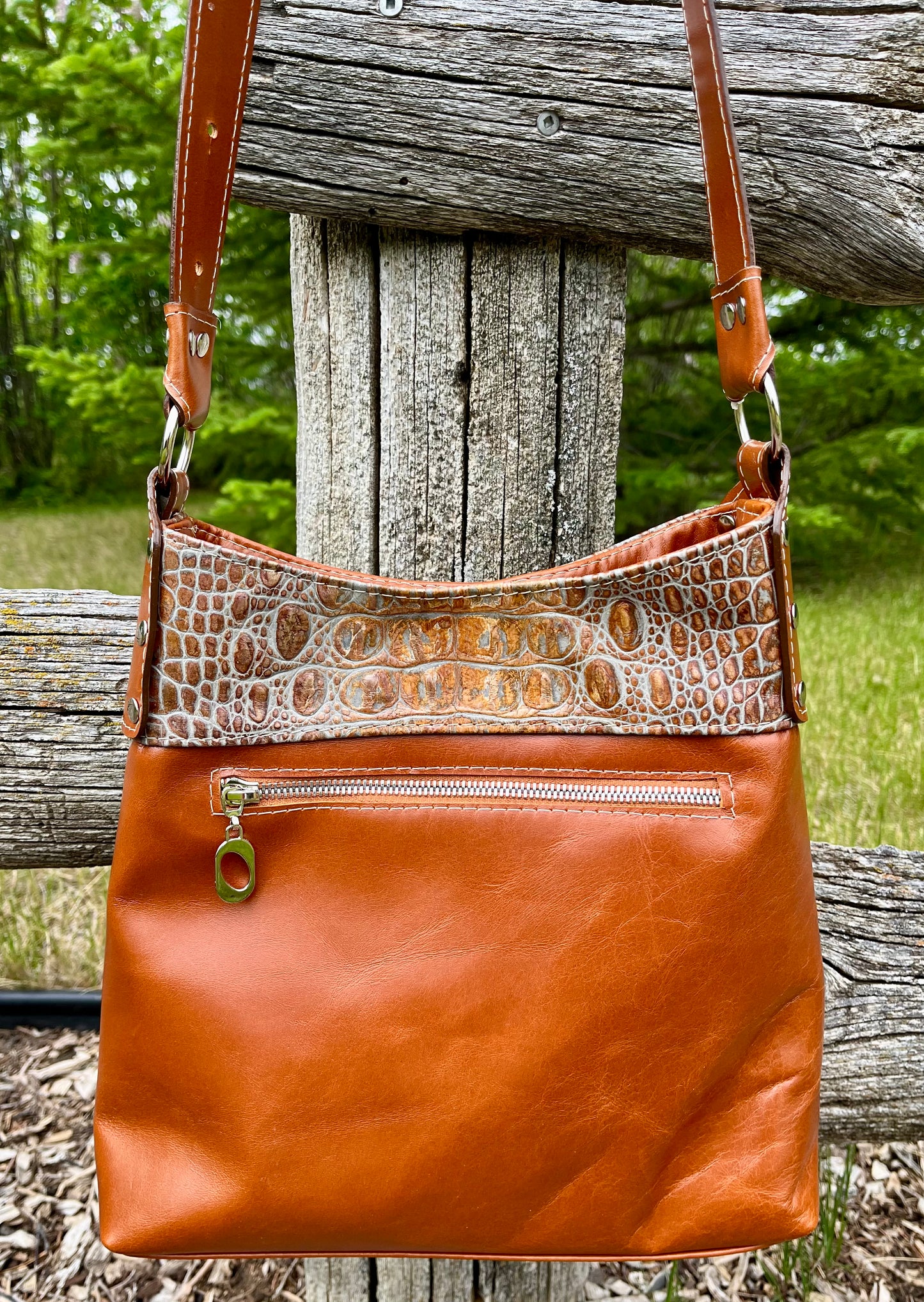 Crocodile Embossed Leather Purse and Matching Wallet