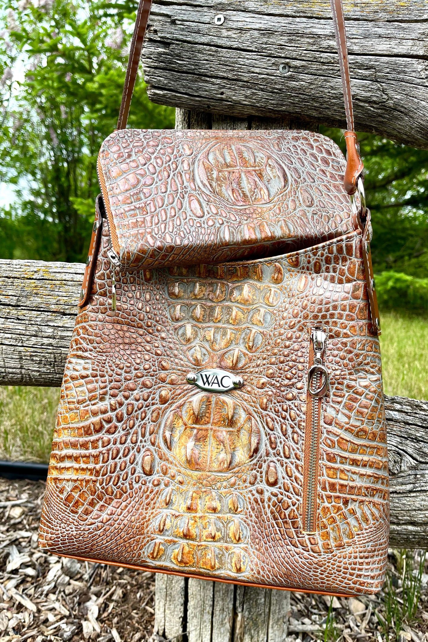 Crocodile Embossed Leather Purse and Matching Wallet
