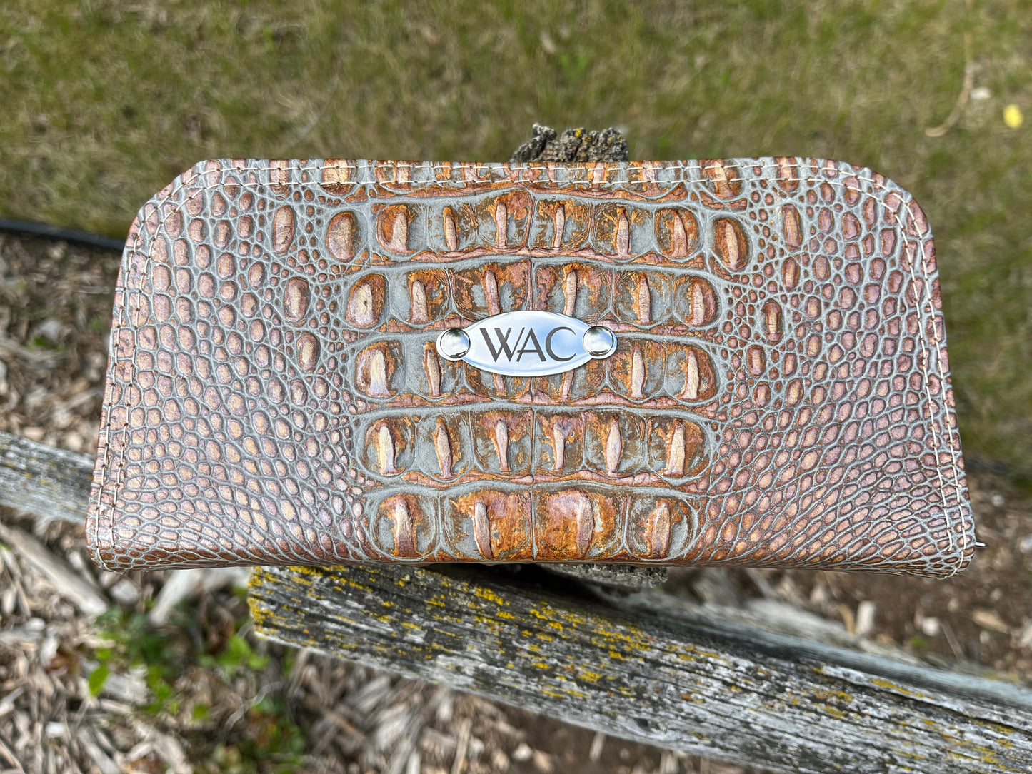 Crocodile Embossed Leather Purse and Matching Wallet