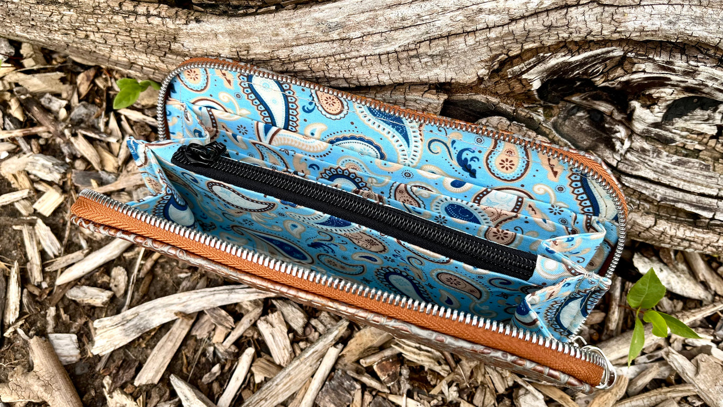 Crocodile Embossed Leather Purse and Matching Wallet