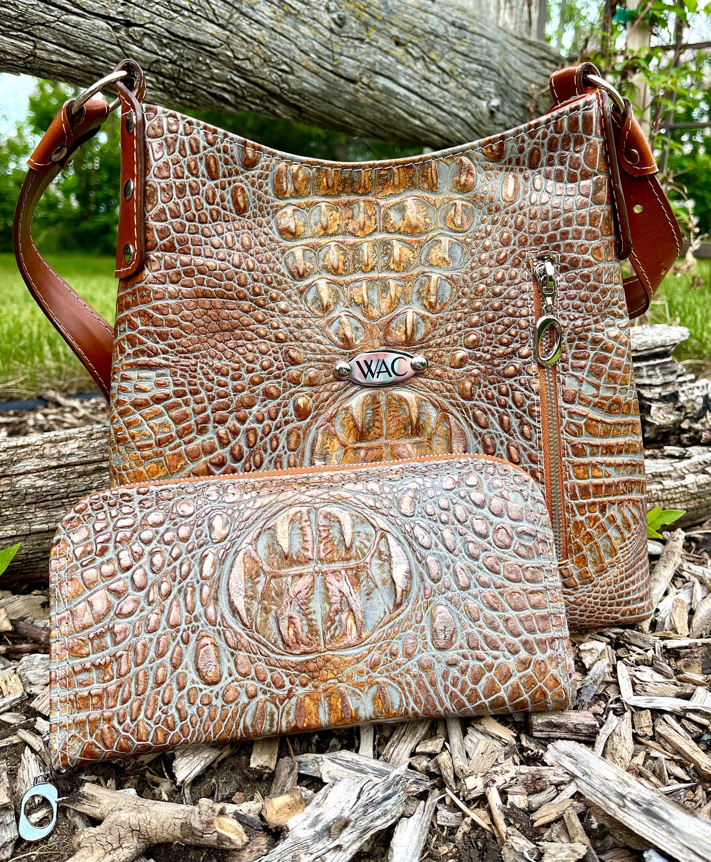 Crocodile Embossed Leather Purse and Matching Wallet