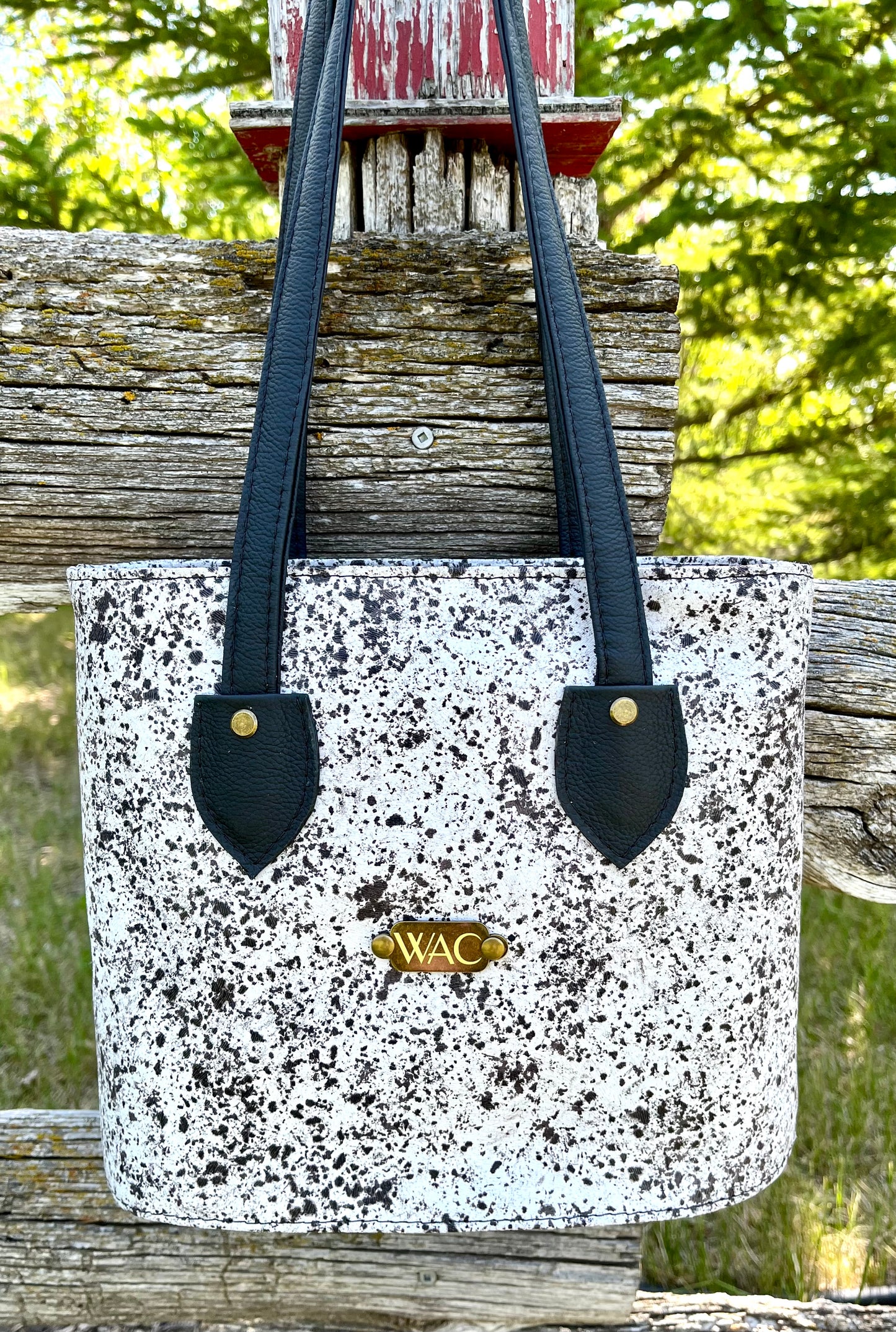 Speckled Black and White Leather Shoulder Bag and Matching Wallet