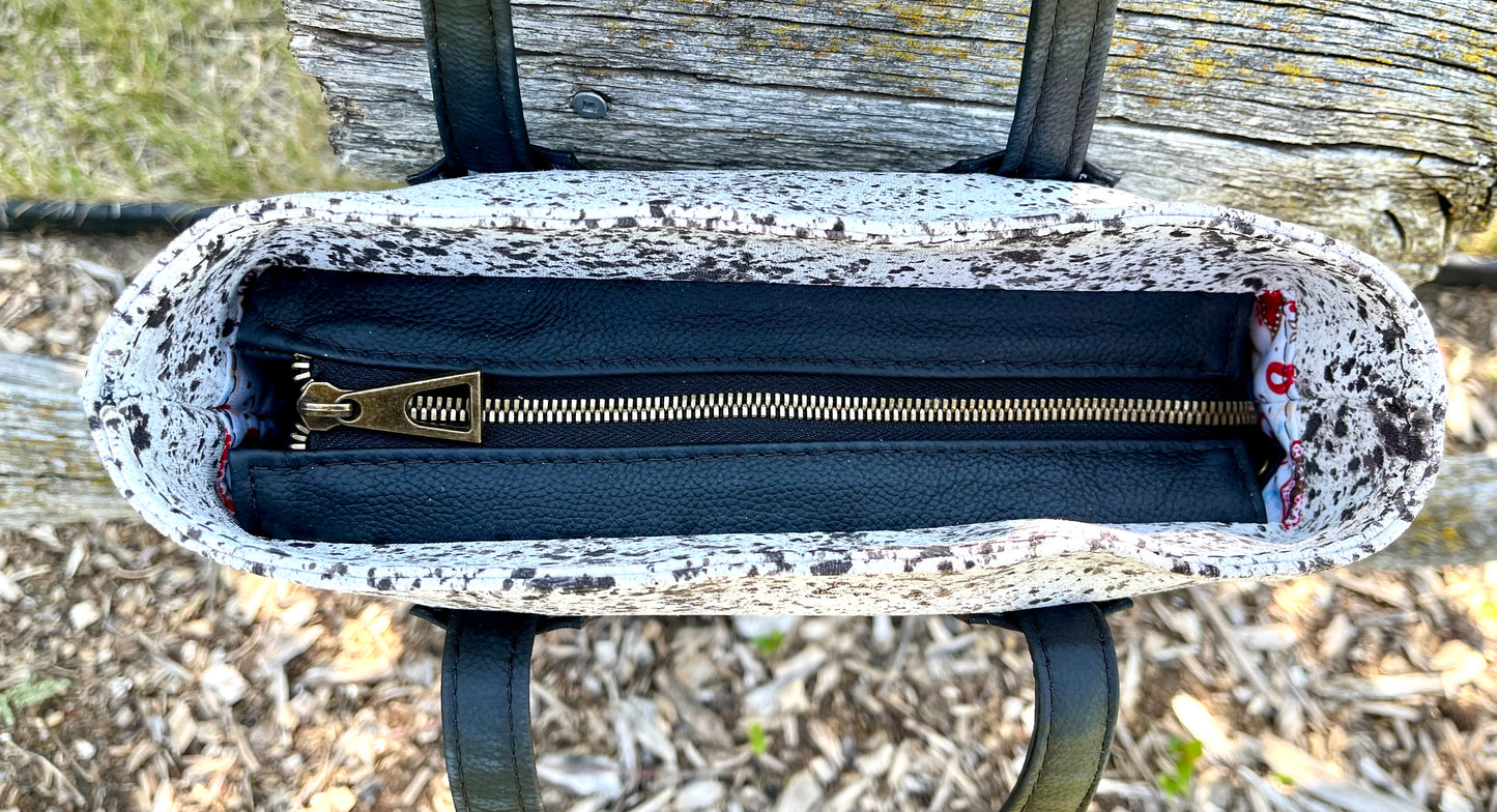 Speckled Black and White Leather Shoulder Bag and Matching Wallet