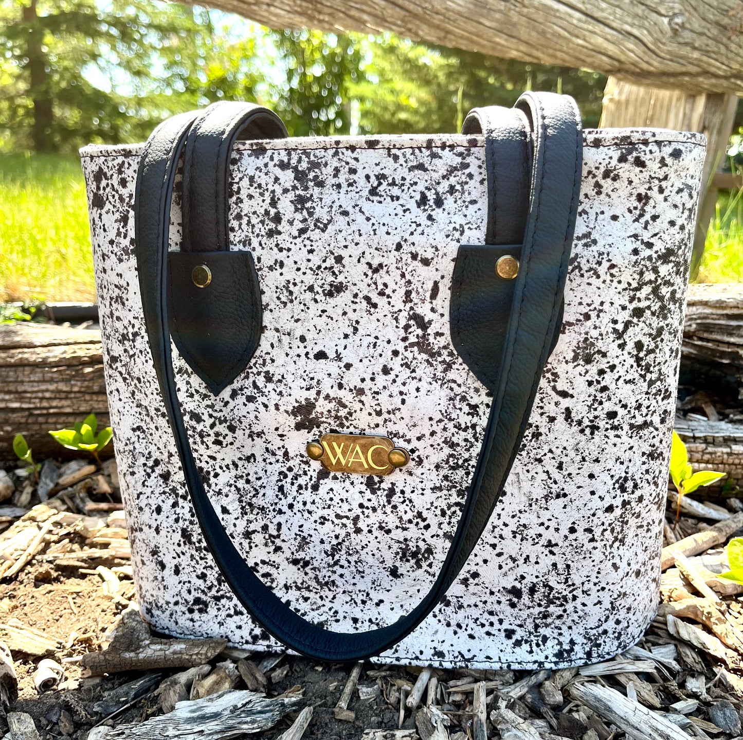 Speckled Black and White Leather Shoulder Bag and Matching Wallet