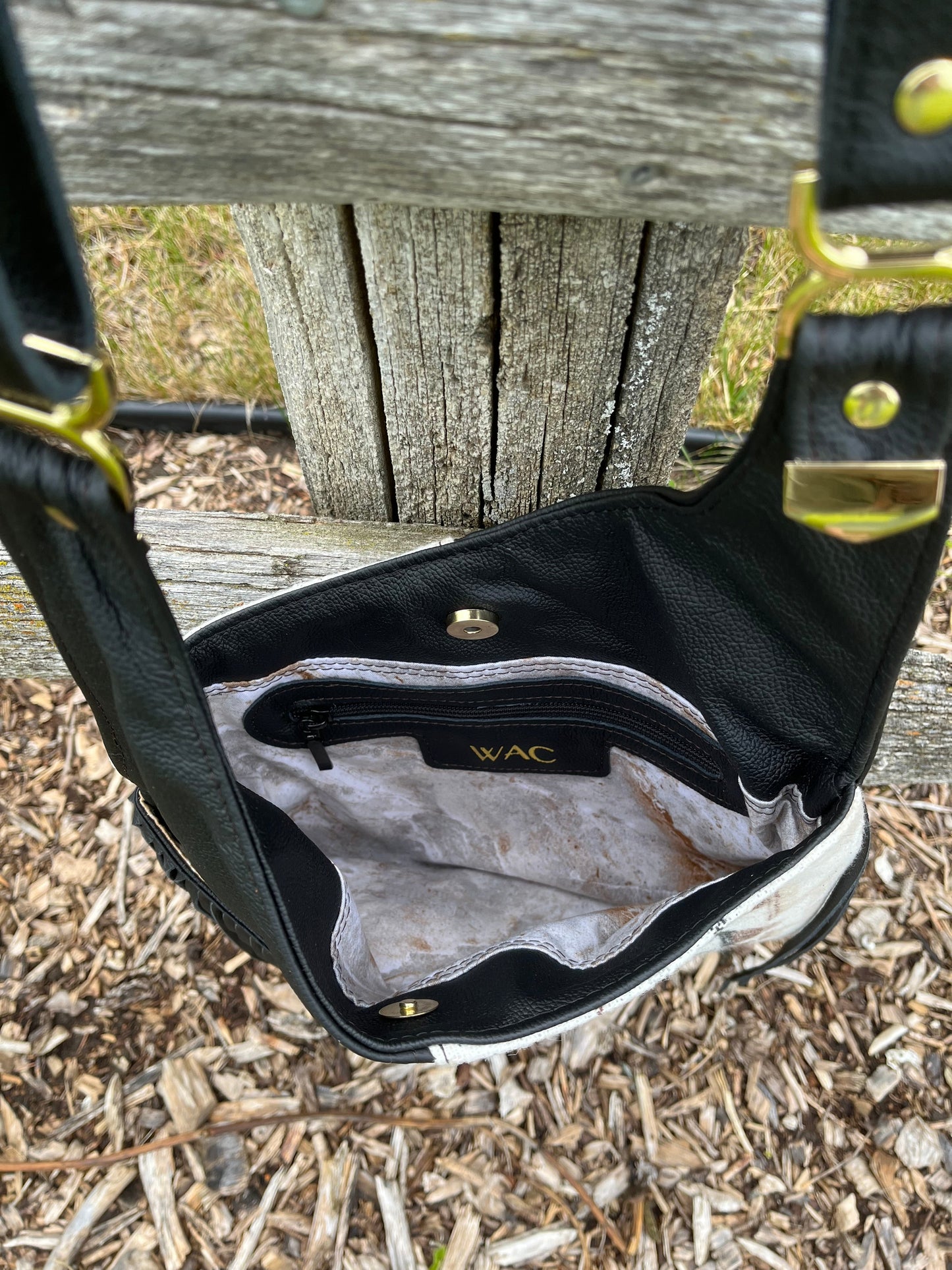 Black Leather Fringe and Wool Crossbody Purse