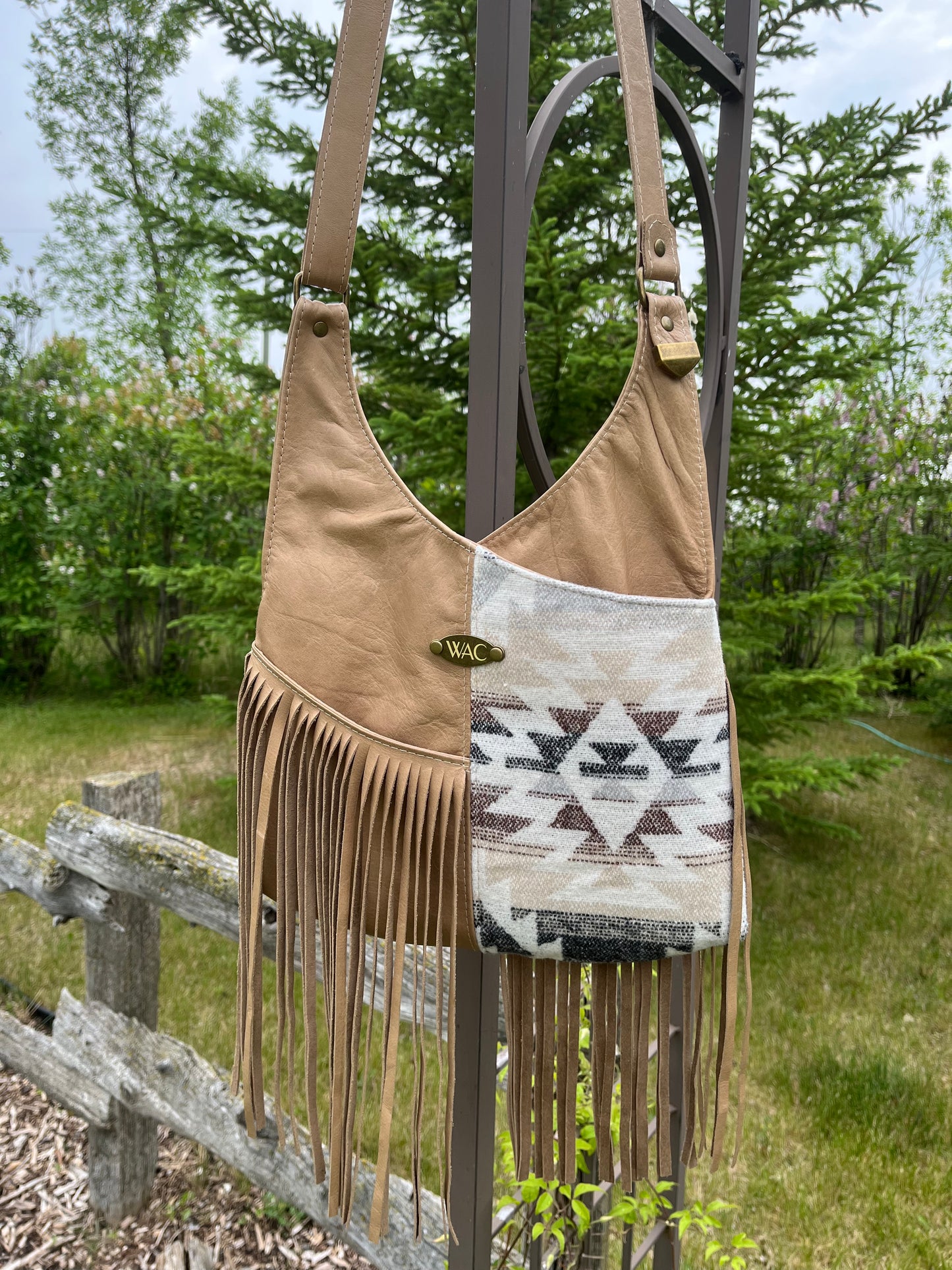 Fringe, Wool and Leather Crossbody Purse