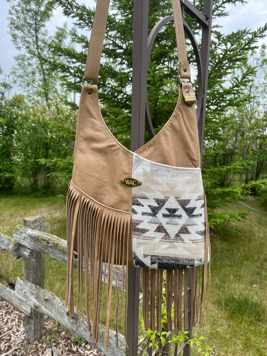 Fringe, Wool and Leather Crossbody Purse