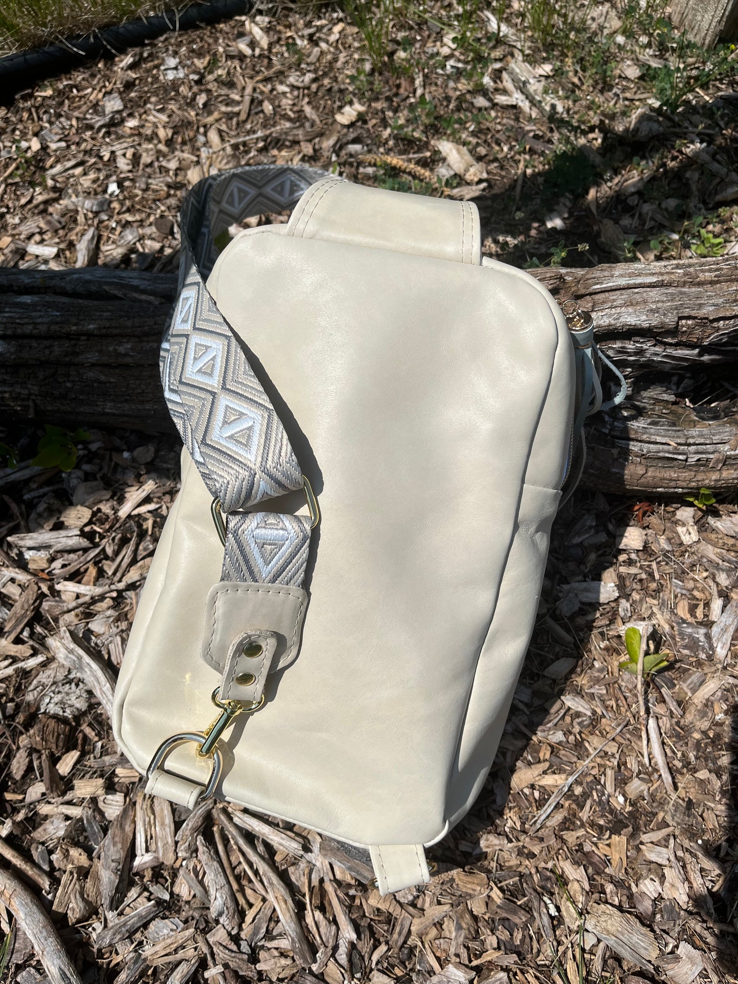 Teal and Cream Leather Embroidered Sling