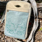 Teal and Cream Leather Embroidered Sling