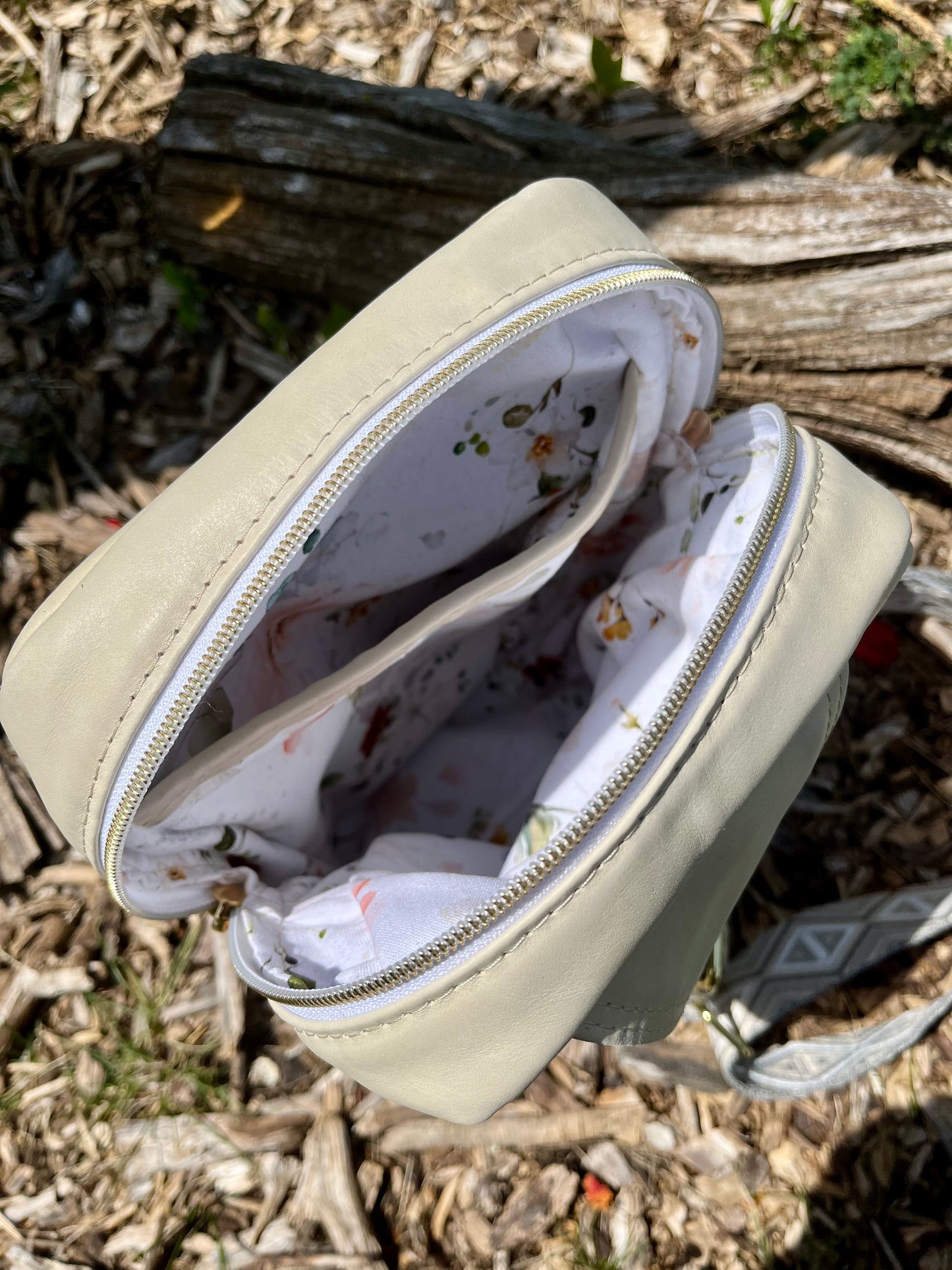 Teal and Cream Leather Embroidered Sling