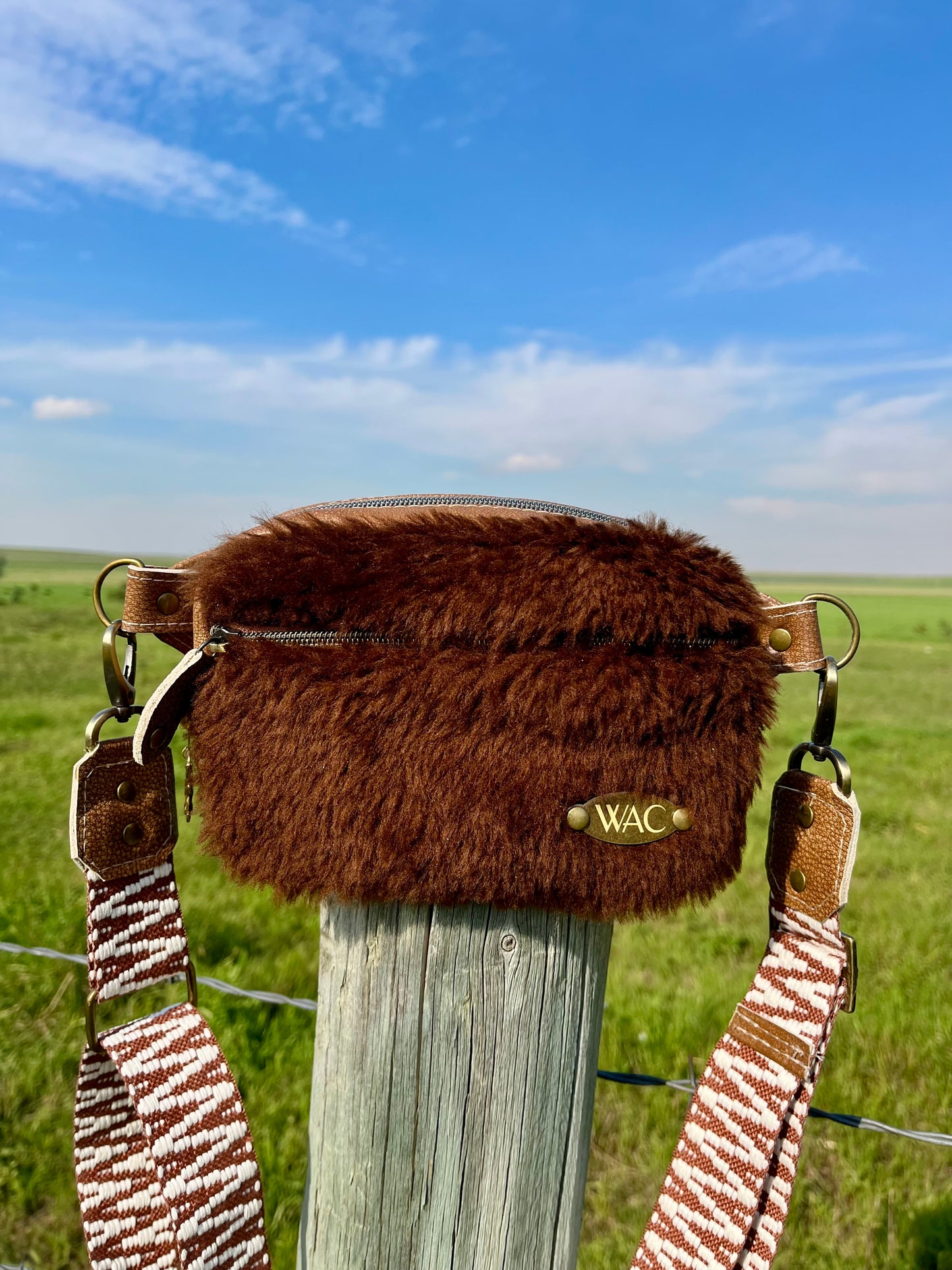 Brown Sheep Shearling and Tan Leather Sling/Fanny Pack