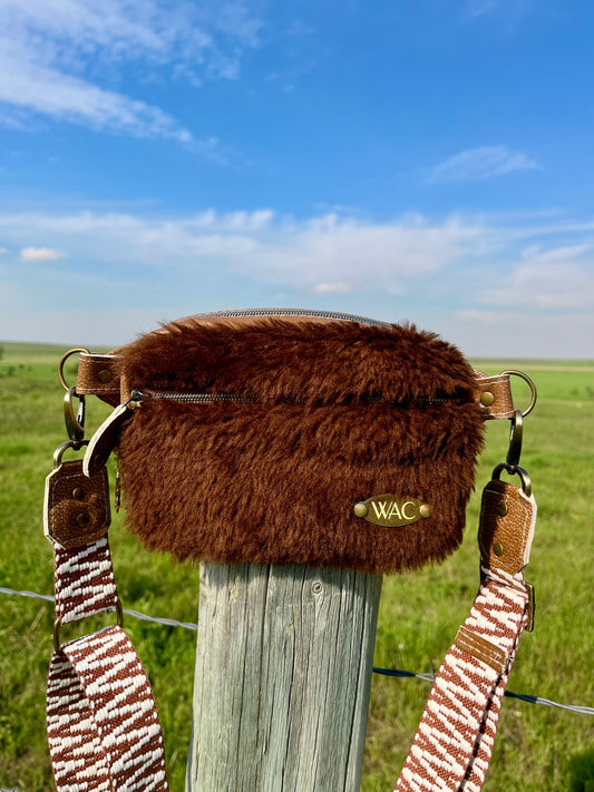Brown Sheep Shearling and Tan Leather Sling/Fanny Pack