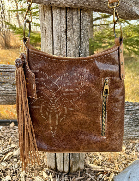 Boot stitch Embroidered Leather Crossbody Purse