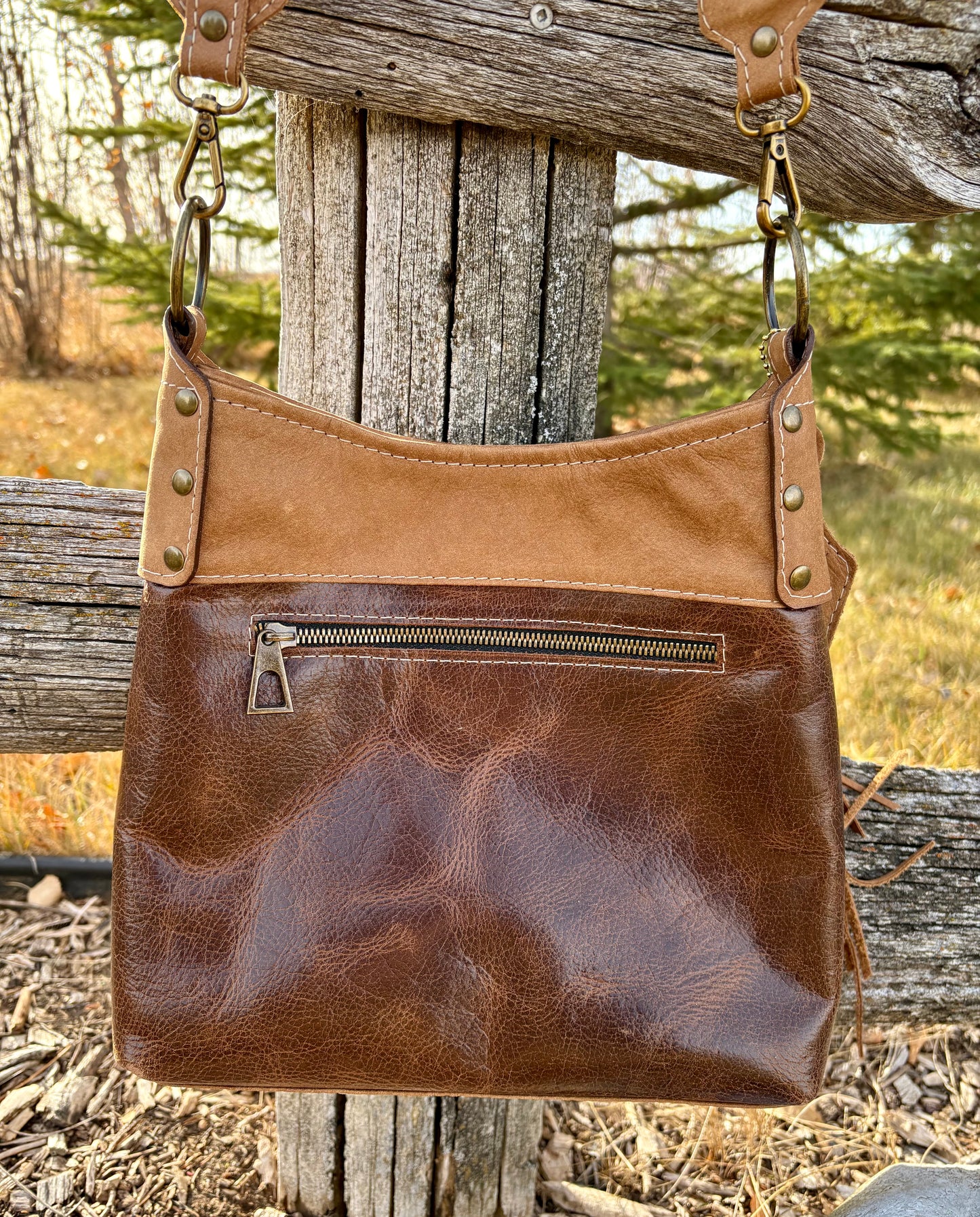 Boot stitch Embroidered Leather Crossbody Purse