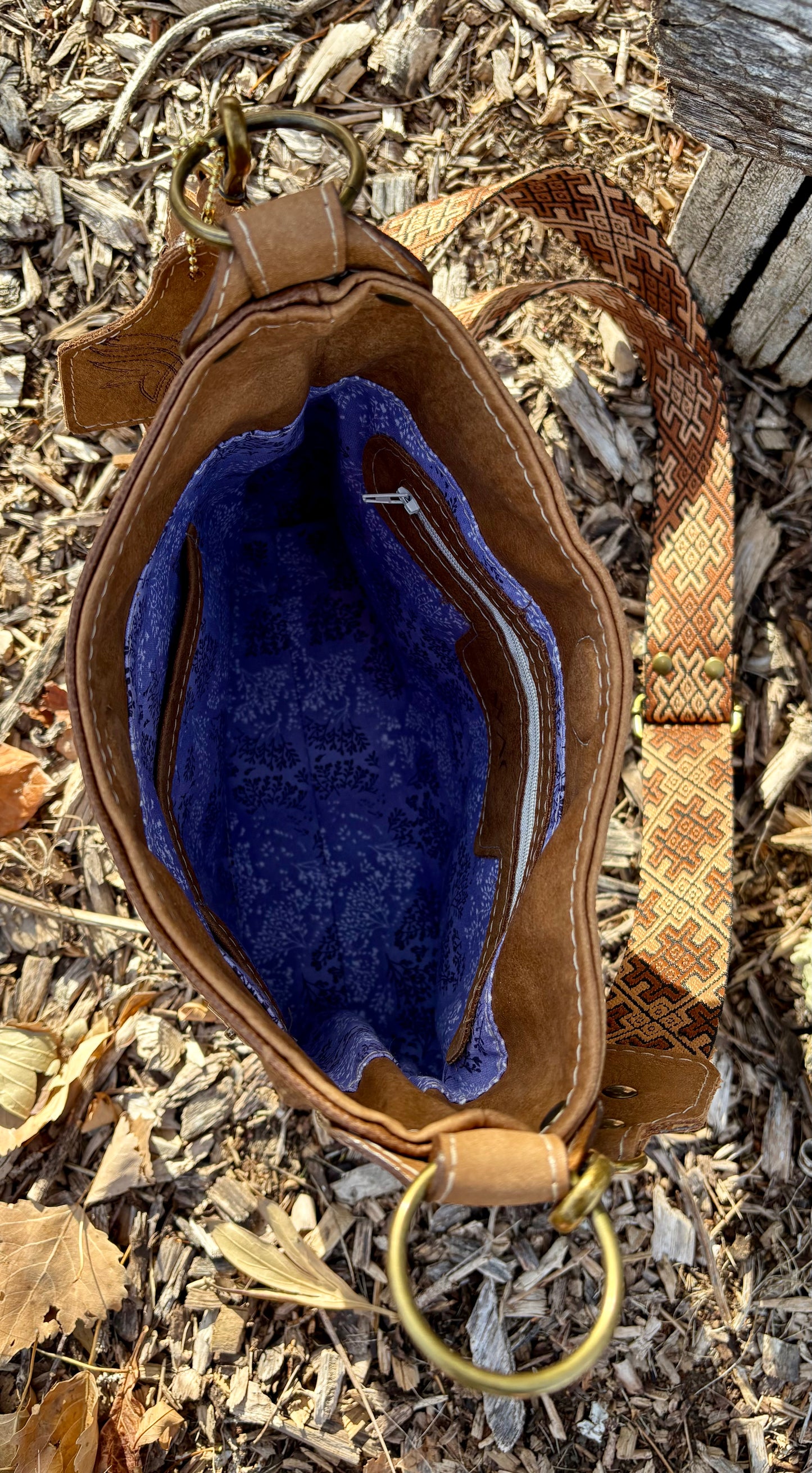 Boot stitch Embroidered Leather Crossbody Purse