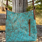Copper Embossed Teal Leather Crossbody Purse and Matching Wallet