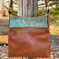 Copper Embossed Teal Leather Crossbody Purse and Matching Wallet