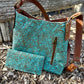 Copper Embossed Teal Leather Crossbody Purse and Matching Wallet