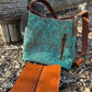 Copper Embossed Teal Leather Crossbody Purse and Matching Wallet